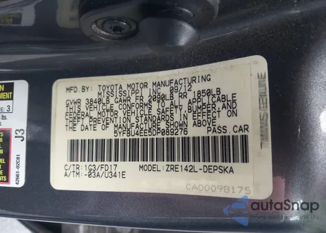 2013 Toyota Corolla S from USA, damaged, VIN 5YFBU4EE5DP089276